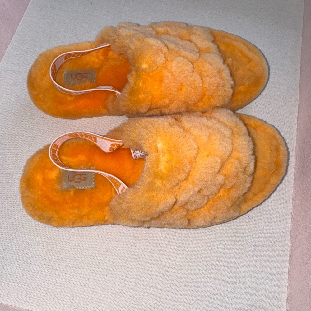 UGG Oh Yeah Orange Shearling Fluffy Slingback Slides Slippers 5